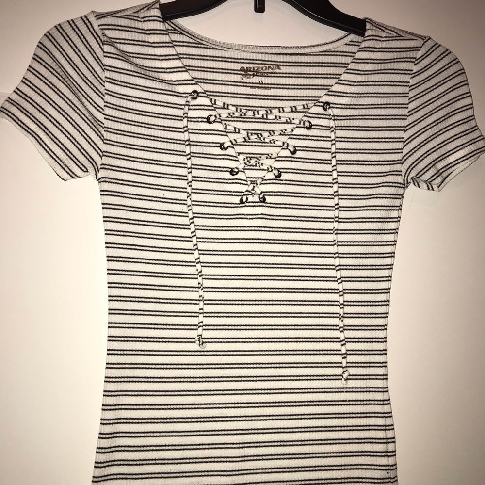 White/Black Striped Fitted Top